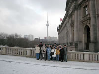 Guided Berlin-Tour, AIB-Akademie, Prof. Jeremy Wasser, 2.1.08, organized by Humboldt-Tours-Berlin, given by Hilmar H. Werner. Group in front of the Bode-Museum and the Television-Tower.