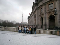 Guided Berlin-Tour, AIB-Akademie, Prof. Jeremy Wasser, 2.1.08, organized by Humboldt-Tours-Berlin, given by Hilmar H. Werner. Group in front of the Bode-Museum and the Television-Tower.