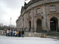 Guided Berlin-Tour, AIB-Akademie, Prof. Jeremy Wasser, 2.1.08, organized by Humboldt-Tours-Berlin, given by Hilmar H. Werner. Group in front of the Bode-Museum and the Television-Tower.