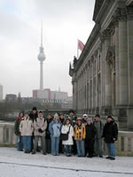 Guided Berlin-Tour, AIB-Akademie, Prof. Jeremy Wasser, 2.1.08, organized by Humboldt-Tours-Berlin, given by Hilmar H. Werner. Group in front of the Bode-Museum and the Television-Tower.